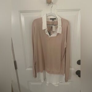 Adrianna Papell Pink and White Blouse